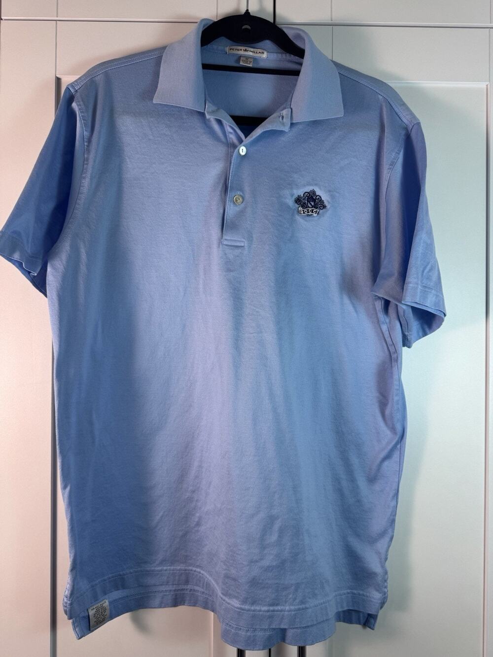 Peter Millar Light Blue M Golf Polo Shirt Short Sleeve Embroidered ROCC Logo